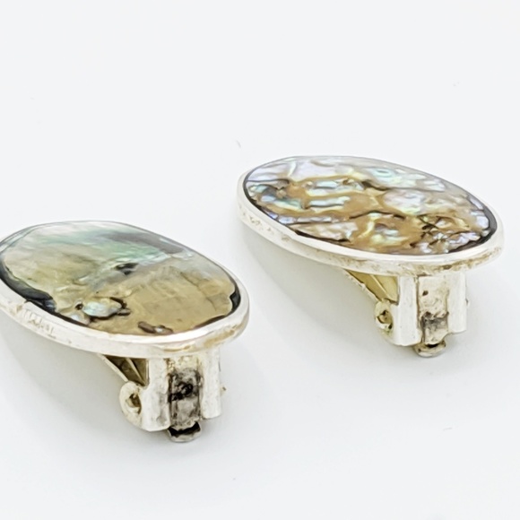 Vintage Abalone Earrings Clip On Shell Iridescent - Picture 5 of 6